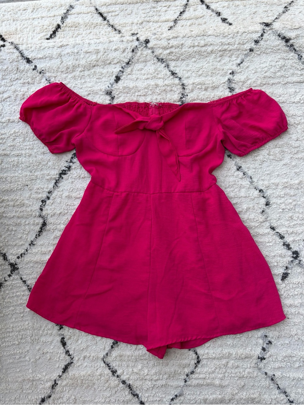 Trac Hot Pink Off-Shoulder Tie-Front Romper